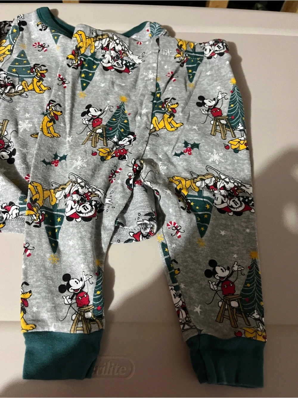 Disney Gray Holiday Mickey & Pluto Pajama Set with Teal Trim